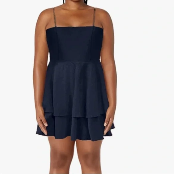 NWT Dark Blue Layered Mini Dress: Dance, Party, Holiday. Large. QNNGX - Picture 2 of 12